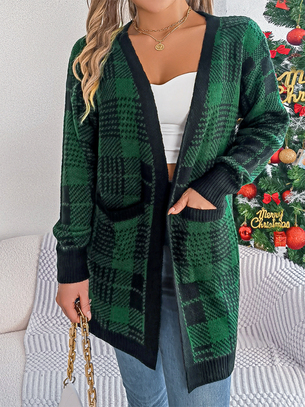 Cardigans- Open Front Plaid Cardigans – Classy & Casual- - IndioGear.com