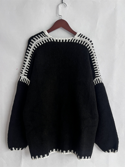 Cardigans- Oversize Cardi with Contrast Stitching For Hazy Lazy Eves- - IndioGear.com