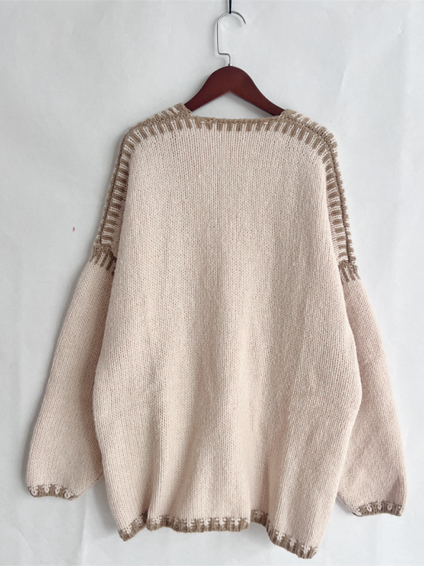 Cardigans- Oversize Cardi with Contrast Stitching For Hazy Lazy Eves- - IndioGear.com