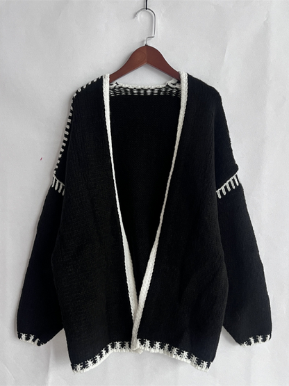 Cardigans- Oversize Cardi with Contrast Stitching For Hazy Lazy Eves- - IndioGear.com