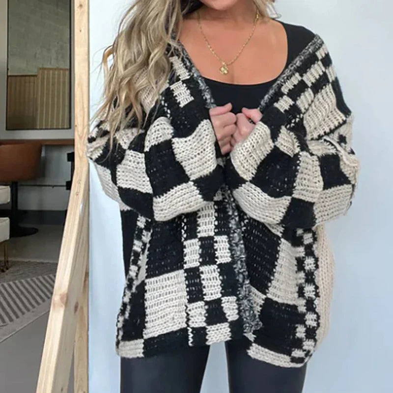 Cardigans- Pregnancy Oversized Bold Checker Cardigans- Black- IndioGear.com