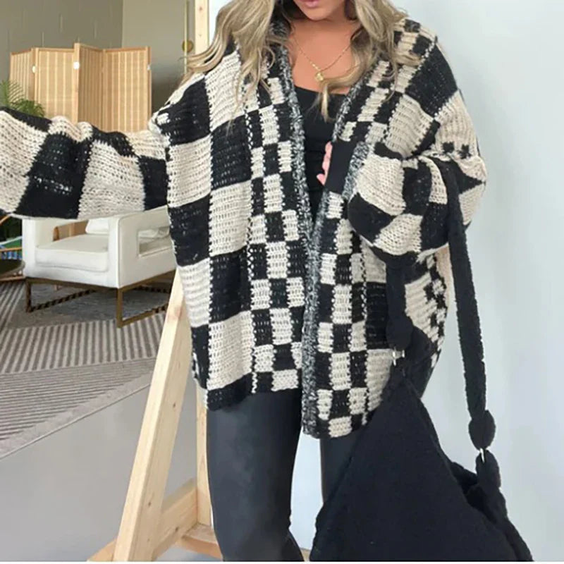 Cardigans- Pregnancy Oversized Bold Checker Cardigans- - IndioGear.com