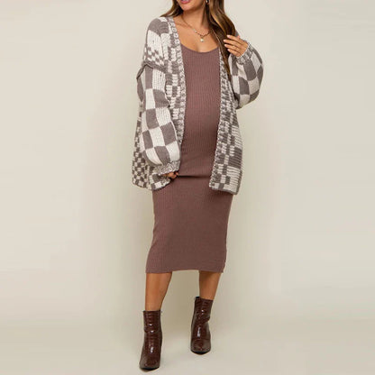 Cardigans- Pregnancy Oversized Bold Checker Cardigans- - IndioGear.com