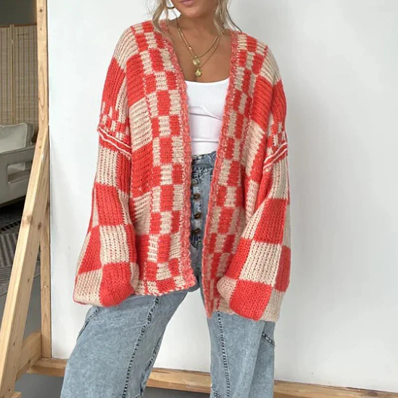 Cardigans- Pregnancy Oversized Bold Checker Cardigans- - IndioGear.com