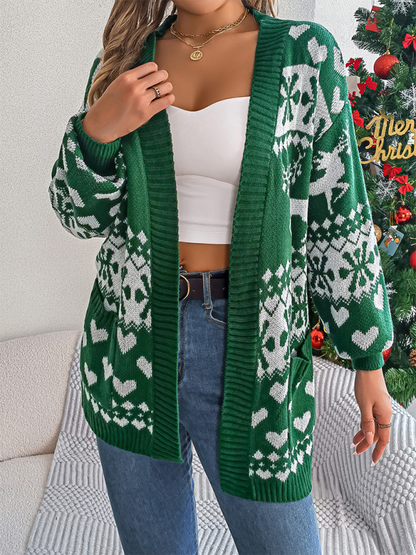 Cardigans- Reindeer Christmas Theme Long Sleeve Knit Cardigan- - IndioGear.com