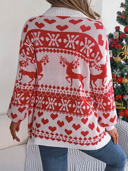 Cardigans- Reindeer Christmas Theme Long Sleeve Knit Cardigan- - IndioGear.com