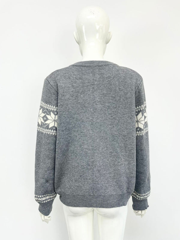 Cardigans- Snowflake Buttoned Cardigan Holiday Xmas Knitwear- - IndioGear Women Clothing