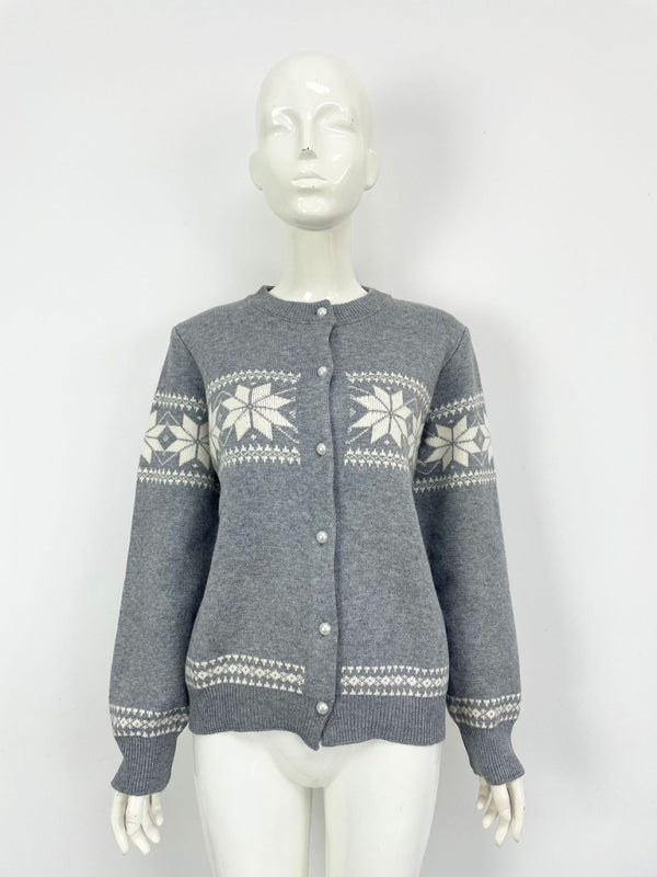 Cardigans- Snowflake Buttoned Cardigan Holiday Xmas Knitwear- - IndioGear Women Clothing