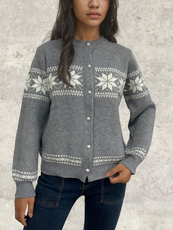 Cardigans- Snowflake Buttoned Cardigan Holiday Xmas Knitwear- - IndioGear Women Clothing