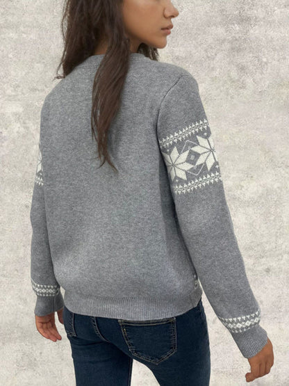 Cardigans- Snowflake Buttoned Cardigan Holiday Xmas Knitwear- - IndioGear Women Clothing