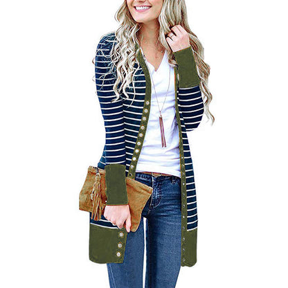 Cardigans- Striped Button-Up Duster Cardigan for Women- - IndioGear.com