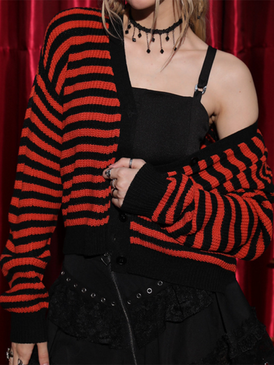 Cardigans- Striped Gothic Cardigan Halloween Sweater- Orange- IndioGear.com