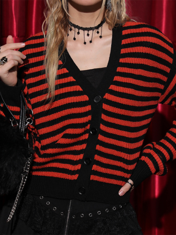 Cardigans- Striped Gothic Cardigan Halloween Sweater- - IndioGear.com