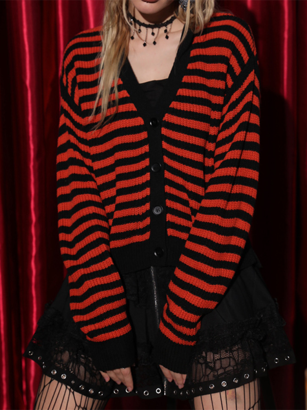 Cardigans- Striped Gothic Cardigan Halloween Sweater- - IndioGear.com