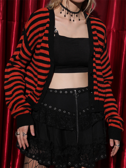 Cardigans- Striped Gothic Cardigan Halloween Sweater- - IndioGear.com