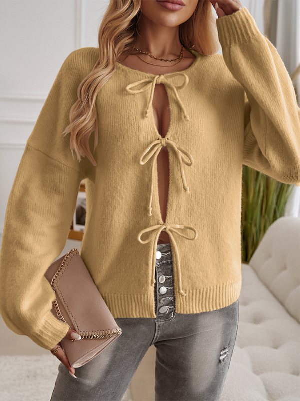 Cardigans Sweater- Tie-Up Cardigan Cozy Knit Sweater- - IndioGear.com