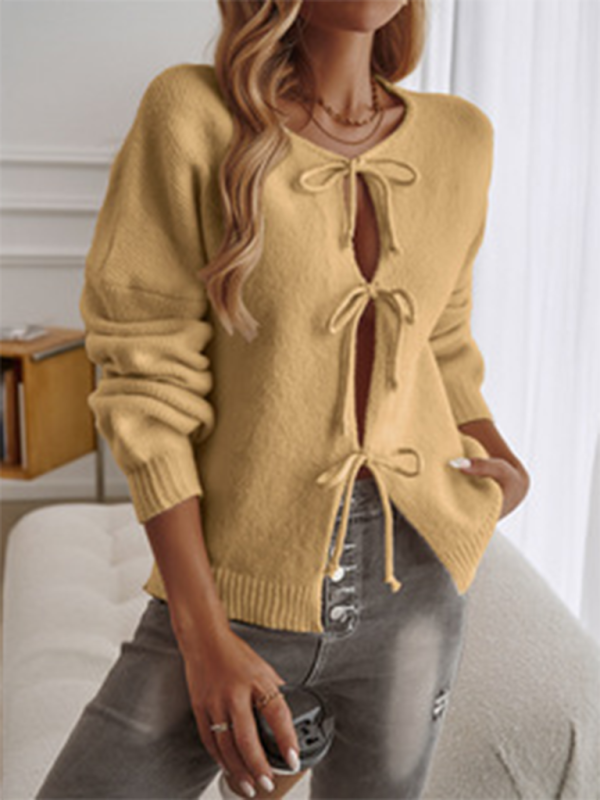 Cardigans Sweater- Tie-Up Cardigan Cozy Knit Sweater- - IndioGear.com