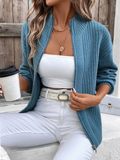 Cardigans- Teal Zip-Up Cardigan - The Perfect Layer for Women- - IndioGear.com