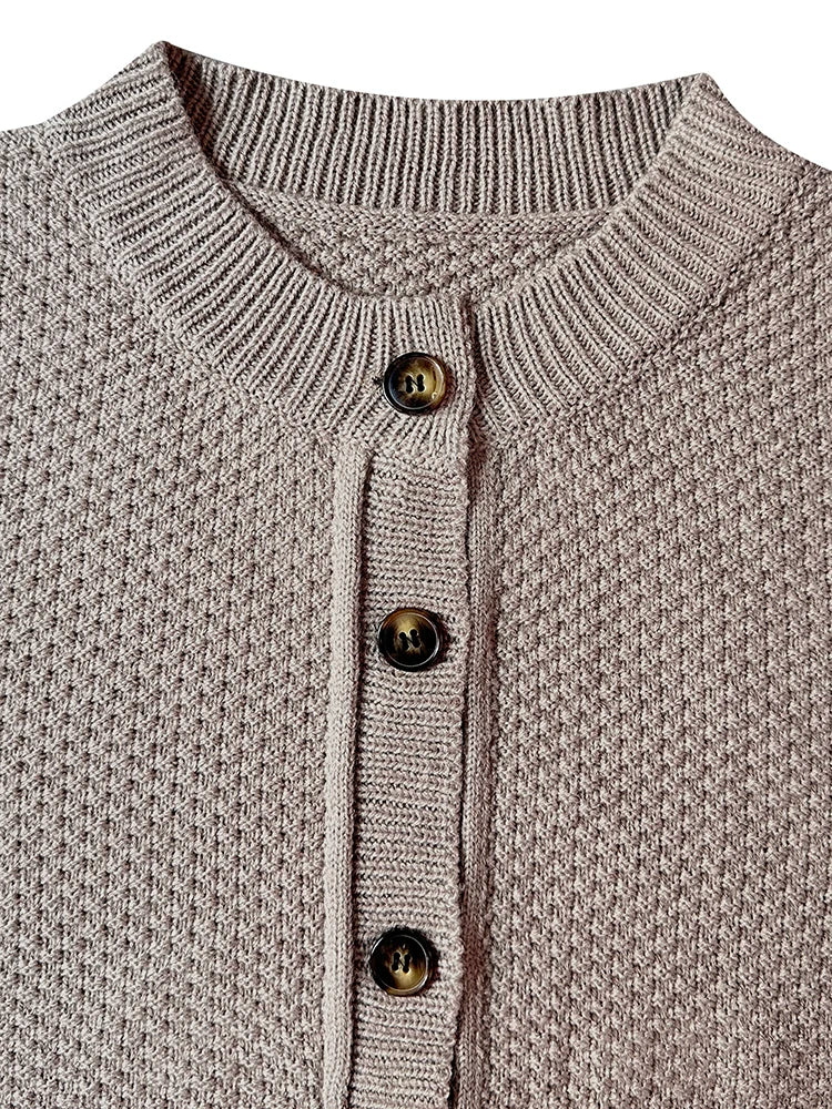 Cardigans- Thick Knit Button Up Classic Short Cardis- - IndioGear.com