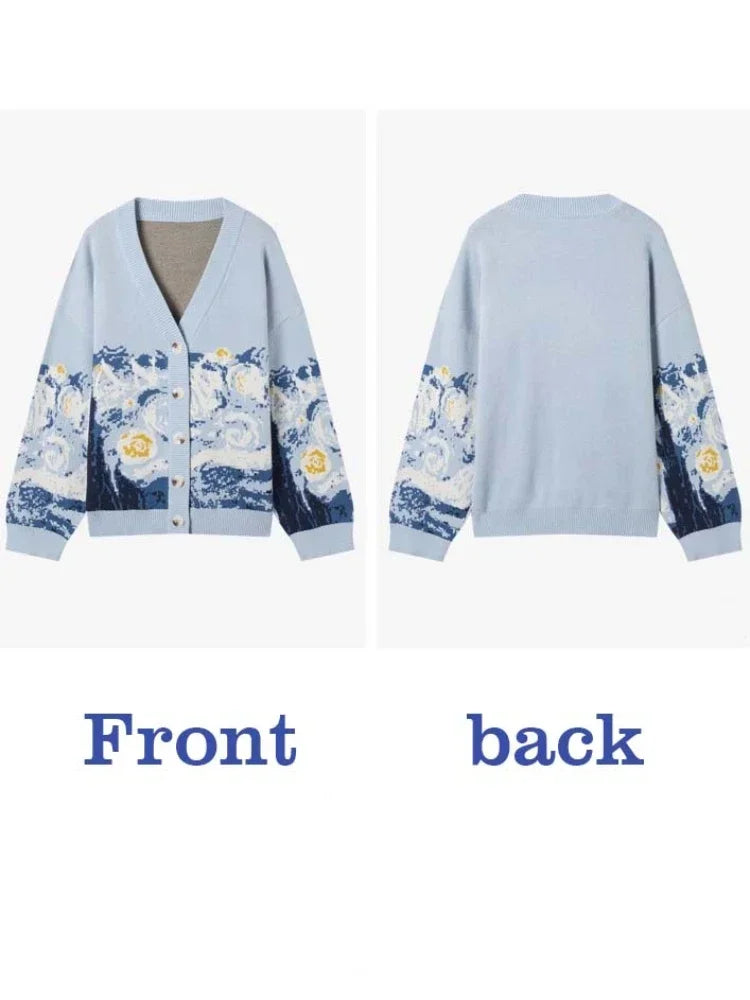 Cardigans- Van Gogh Print Winter Cardigan- - IndioGear.com