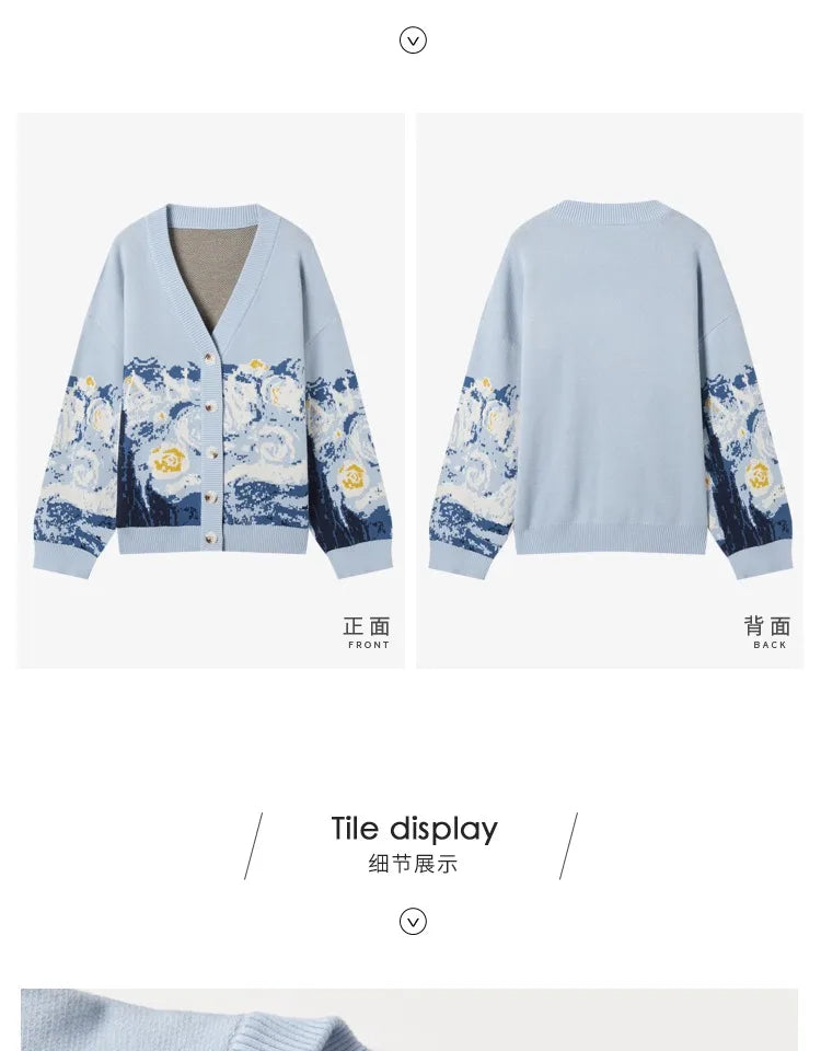 Cardigans- Van Gogh Print Winter Cardigan- - IndioGear.com