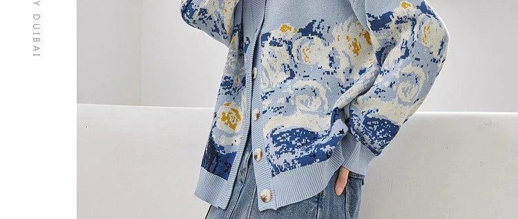 Cardigans- Van Gogh Print Winter Cardigan- - IndioGear.com