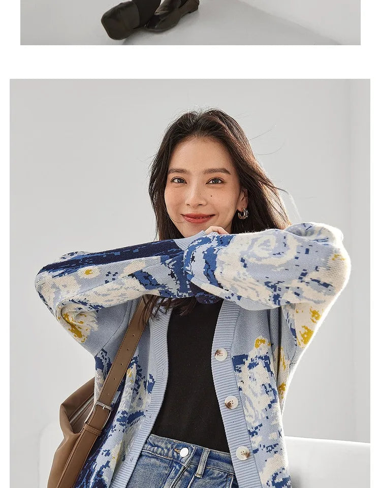 Cardigans- Van Gogh Print Winter Cardigan- - IndioGear.com