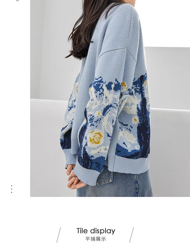 Cardigans- Van Gogh Print Winter Cardigan- - IndioGear.com