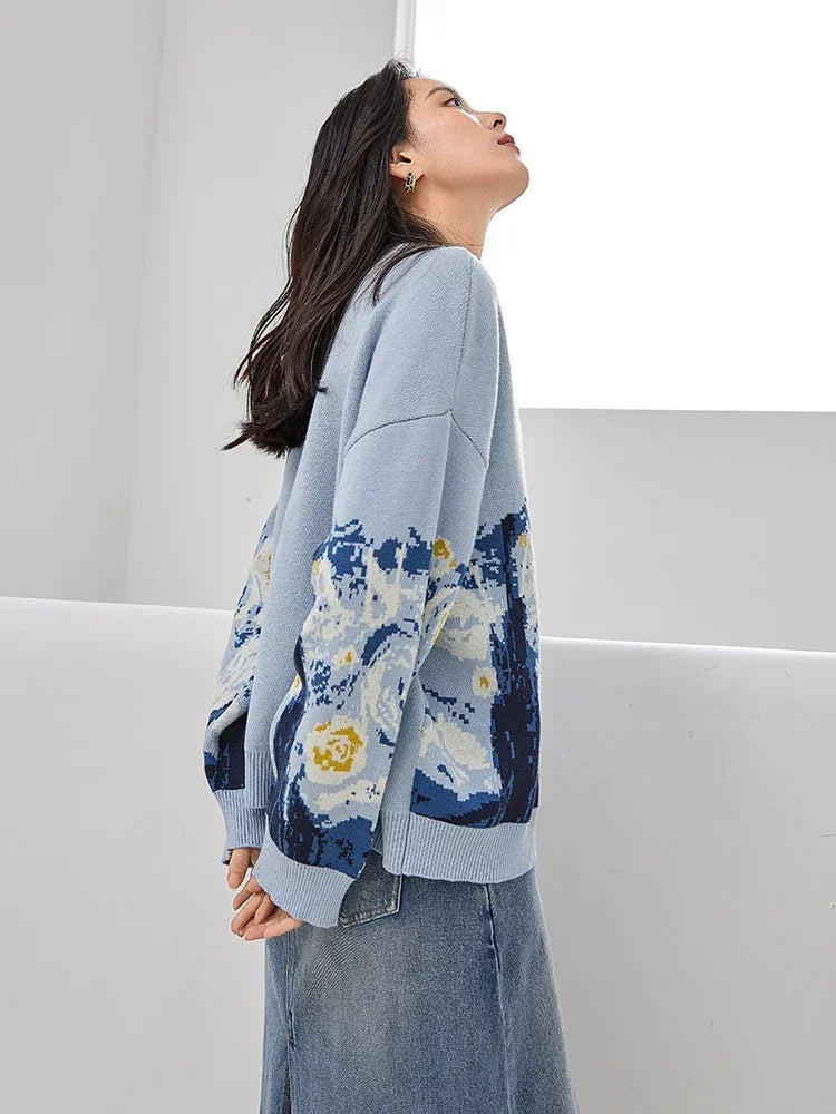 Cardigans- Van Gogh Print Winter Cardigan- - IndioGear.com