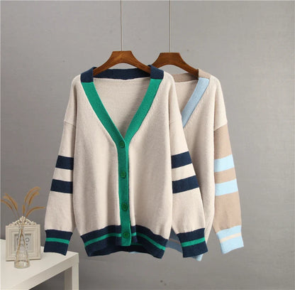 Cardigans- Varsity Charm Striped Cardigan- - IndioGear.com