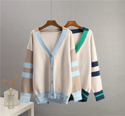 Cardigans- Varsity Charm Striped Cardigan- - IndioGear.com