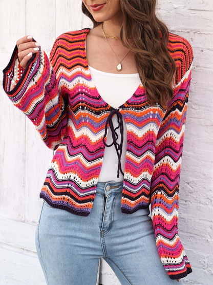 Cardigans- Wave Pattern Cardigans - Casual Toppers- - IndioGear.com