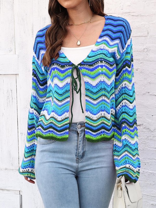 Cardigans- Wave Pattern Cardigans - Casual Toppers- - IndioGear.com