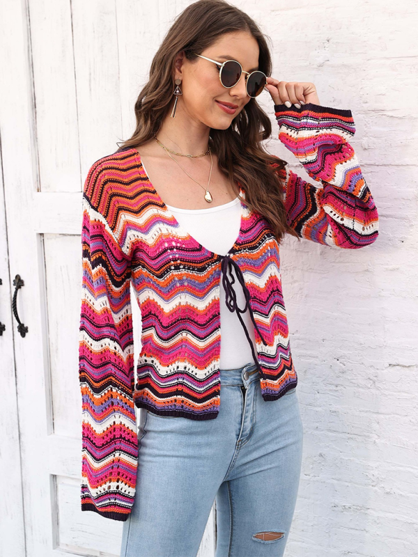 Cardigans- Wave Pattern Cardigans - Casual Toppers- - IndioGear.com