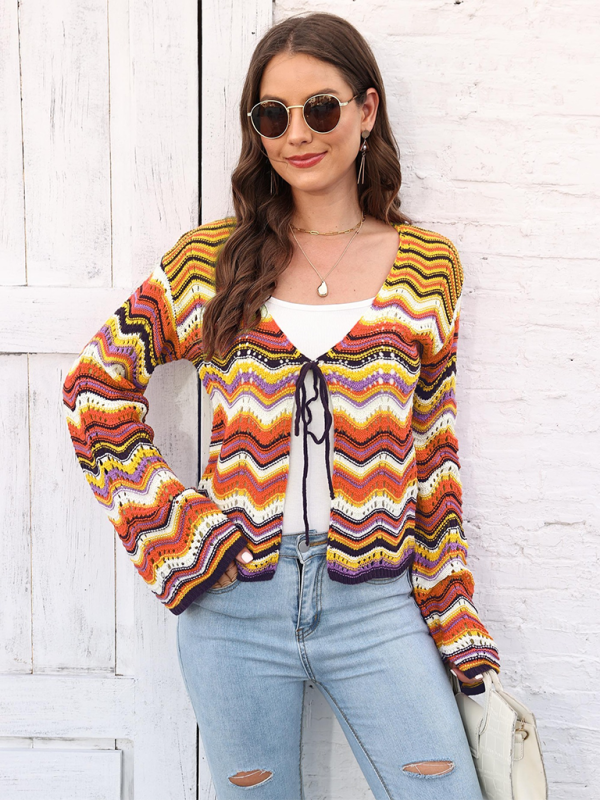 Cardigans- Wave Pattern Cardigans - Casual Toppers- - IndioGear.com