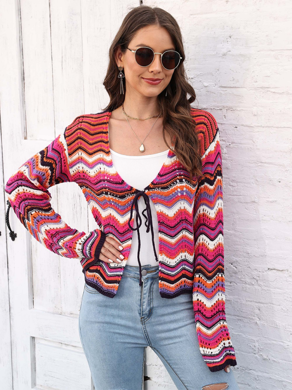 Cardigans- Wave Pattern Cardigans - Casual Toppers- - IndioGear.com