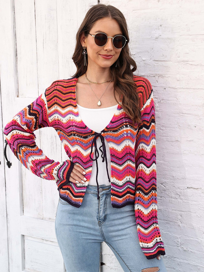 Cardigans- Wave Pattern Cardigans - Casual Toppers- - IndioGear.com