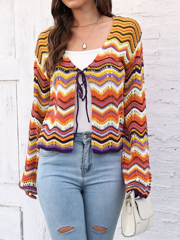 Cardigans- Wave Pattern Cardigans - Casual Toppers- - IndioGear.com