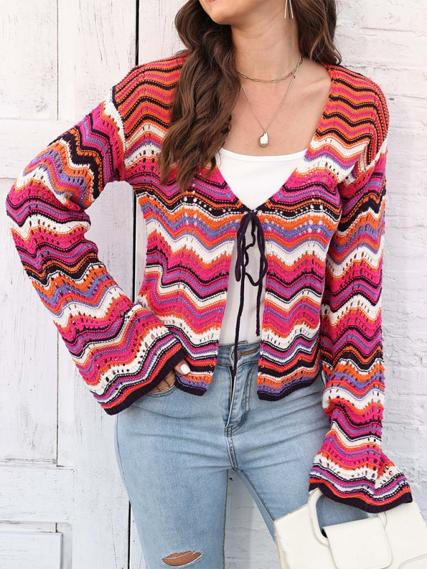 Cardigans- Wave Pattern Cardigans - Casual Toppers- - IndioGear.com