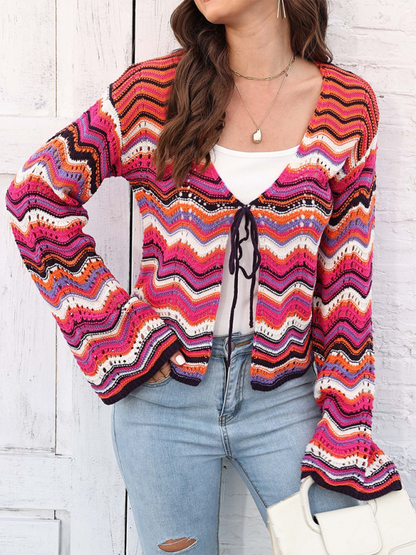 Cardigans- Wave Pattern Cardigans - Casual Toppers- - IndioGear.com