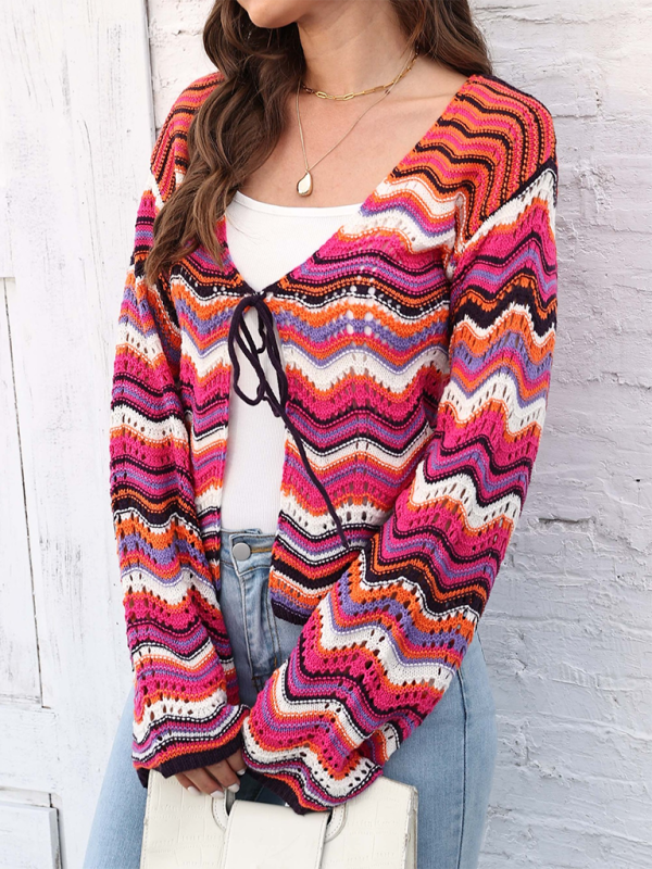 Cardigans- Wave Pattern Cardigans - Casual Toppers- - IndioGear.com