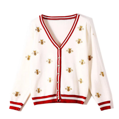 Cardigans- Women Bee-Embroidered Cardigan- - IndioGear.com