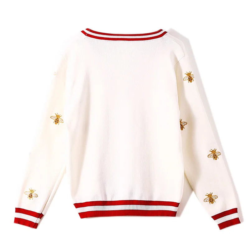 Cardigans- Women Bee-Embroidered Cardigan- - IndioGear.com