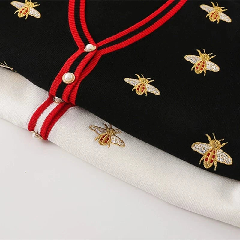 Cardigans- Women Bee-Embroidered Cardigan- - IndioGear.com