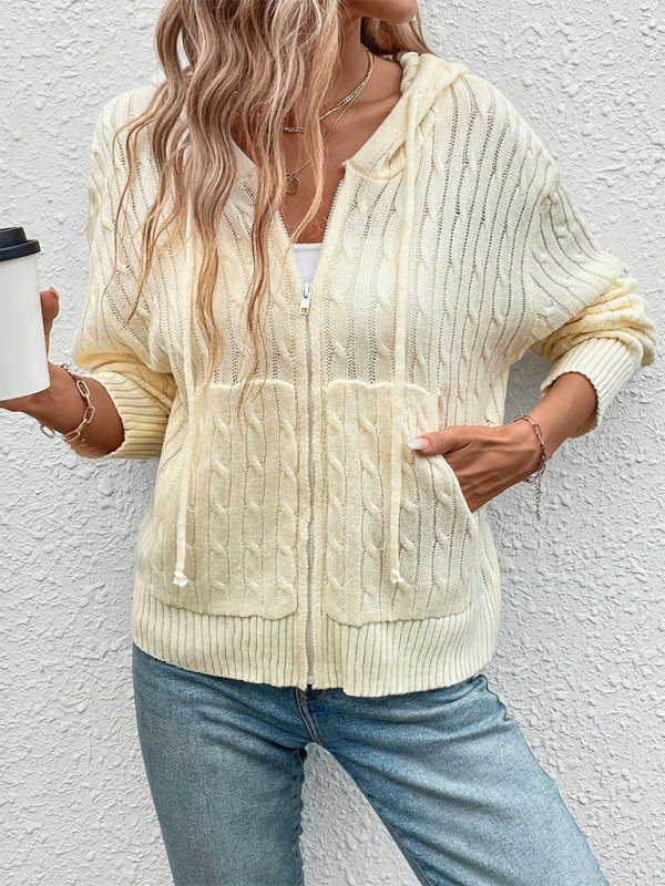 Cardigans- Women Comfy Cable Knit Hooded Sweater for Chilly Days- - IndioGear.com