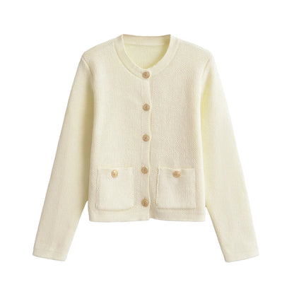 Cardigans- Women Knit Cardigan Cardigan for Professional Settings- Cream- IndioGear.com