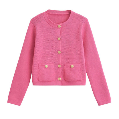 Cardigans- Women Knit Cardigan Cardigan for Professional Settings- Pink- IndioGear.com