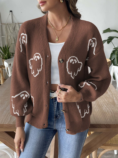 Cardigans- Women’s Knitwear Button-Up Ghost Cardigan | Cozy Fall & Winter Essential- Coffee- IndioGear.com