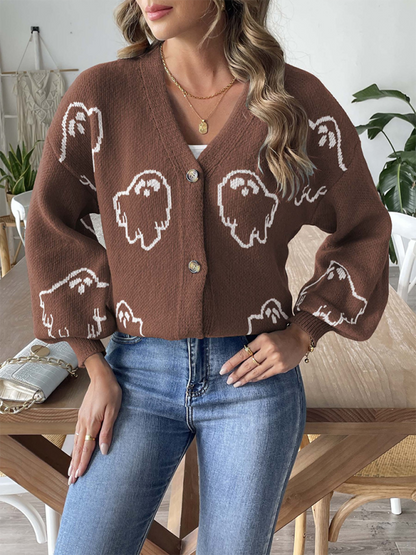 Cardigans- Women’s Knitwear Button-Up Ghost Cardigan | Cozy Fall & Winter Essential- - IndioGear.com