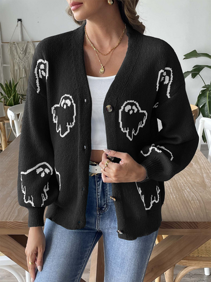 Cardigans- Women’s Knitwear Button-Up Ghost Cardigan | Cozy Fall & Winter Essential- Black- IndioGear.com